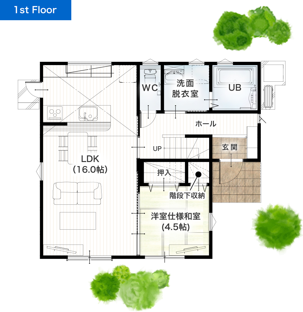 熊本市南区富合町大町9号地 30坪 4LDK 建売・一戸建ての新築物件 1階間取り図