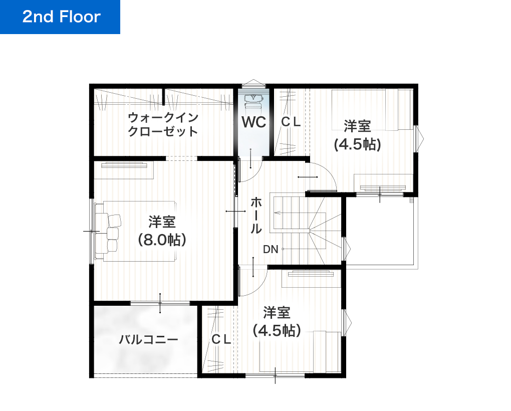 熊本市西区野中2丁目1号地 30坪 4LDK 建売・一戸建ての新築物件 2階間取り図