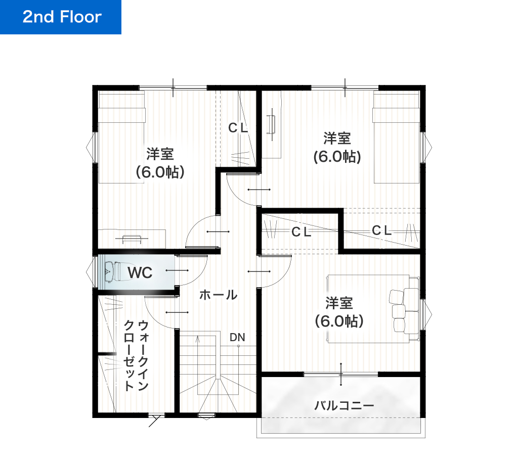 熊本市西区野中2丁目2号地 30坪 4SLDK 建売・一戸建ての新築物件 2階間取り図