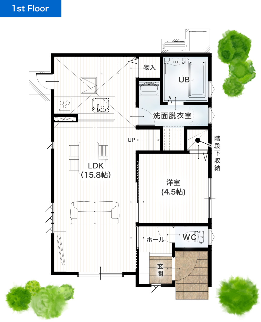 熊本市西区島崎6丁目1号地 28坪 4LDK 建売・一戸建ての新築物件 1階間取り図