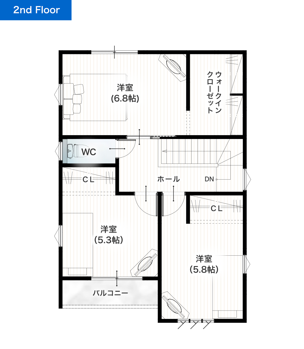 熊本市西区島崎6丁目1号地 28坪 4LDK 建売・一戸建ての新築物件 2階間取り図