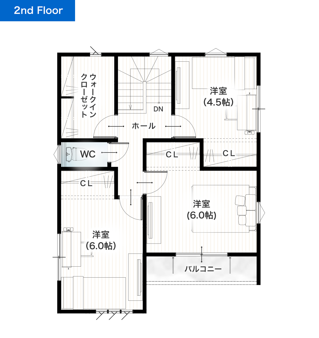 熊本市西区野中2丁目3号地 28坪 4SLDK 建売・一戸建ての新築物件 2階間取り図