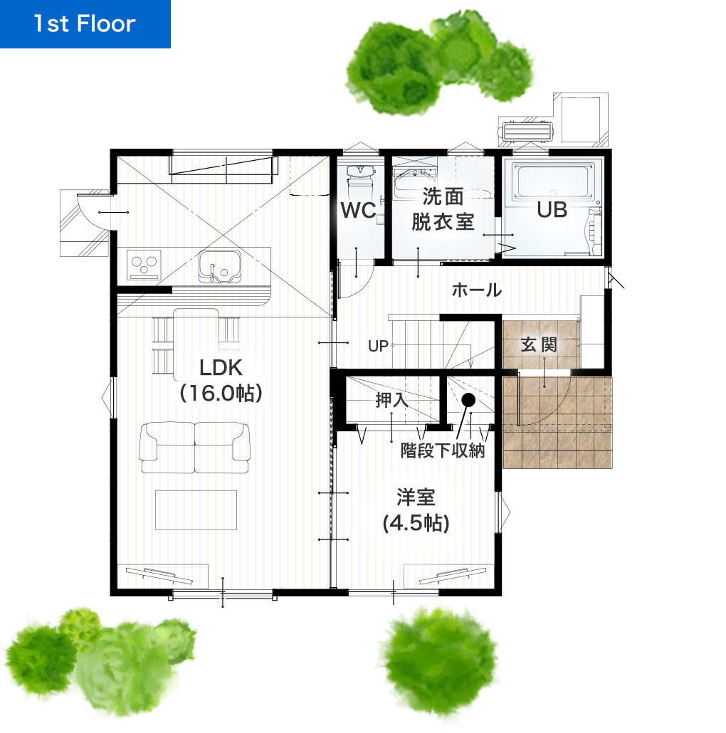 熊本市東区沼山津1丁目2期 30坪 4LDK 建売・一戸建ての新築物件 1階間取り図