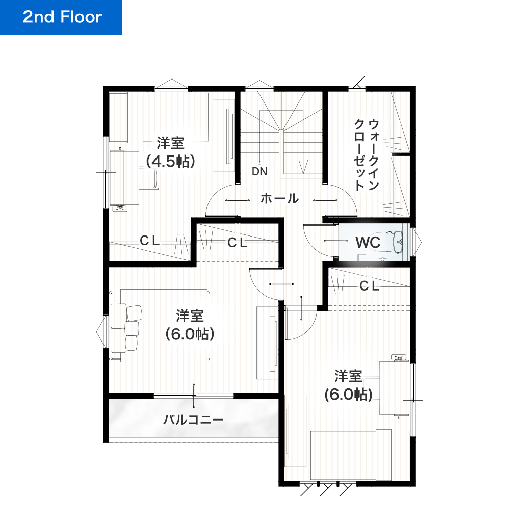 熊本市東区長嶺東2丁目1号地 28坪 4SLDK 建売・一戸建ての新築物件 2階間取り図