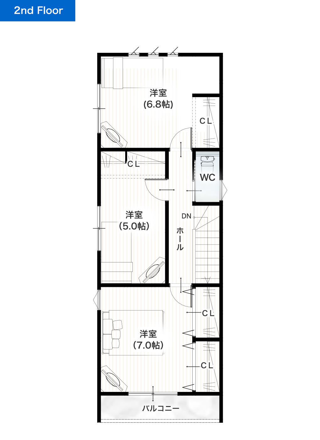 熊本市西区野中2丁目5号地 28坪 3LDK 建売・一戸建ての新築物件 2階間取り図