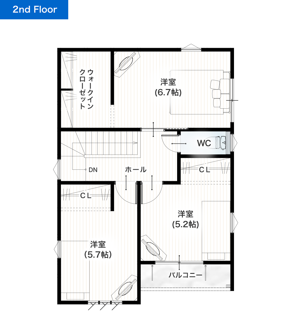 熊本市東区西原2丁目A 28坪 4LDK 建売・一戸建ての新築物件 2階間取り図