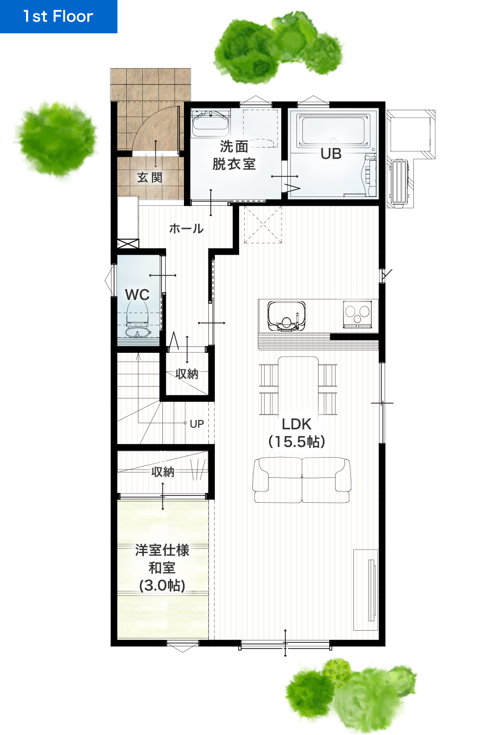 熊本市南区刈草3丁目2号地 28坪 3SLDK 建売・一戸建ての新築物件 1階間取り図