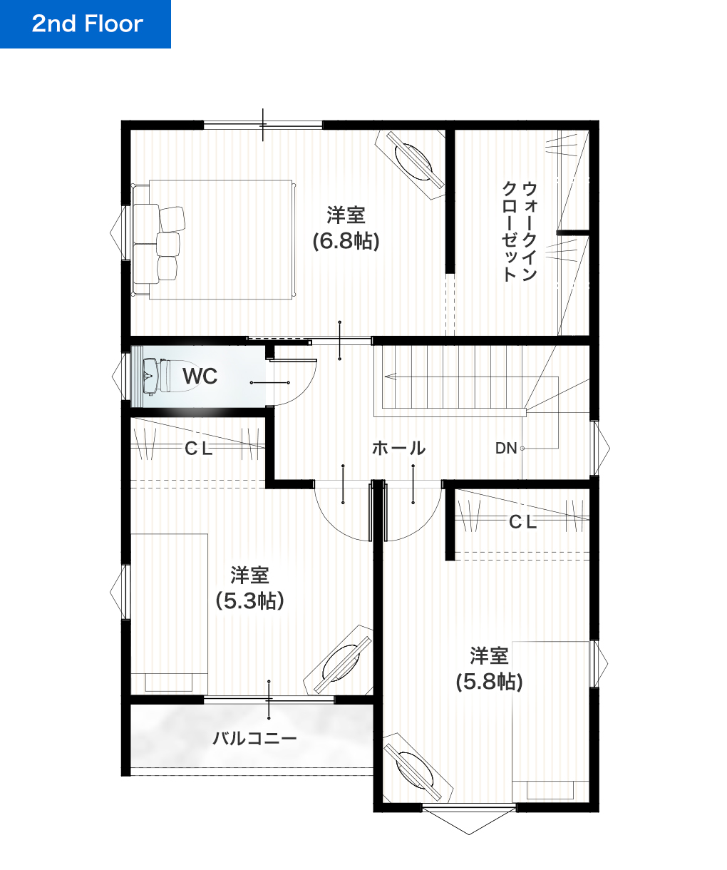 熊本市中央区国府本町2期2号地 28坪 4LDK 建売・一戸建ての新築物件 2階間取り図