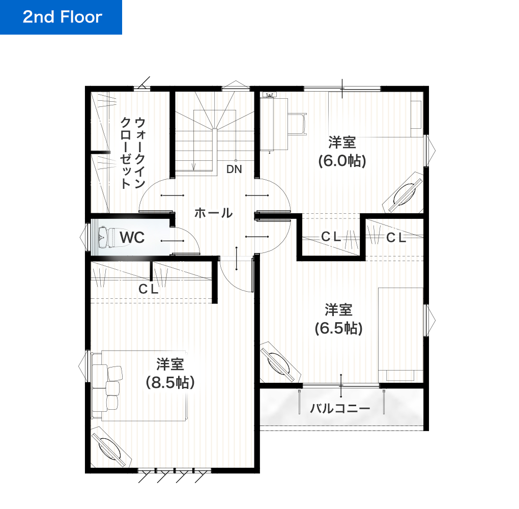 熊本市西区谷尾崎町2号地 32坪 4SLDK 建売・一戸建ての新築物件 2階間取り図