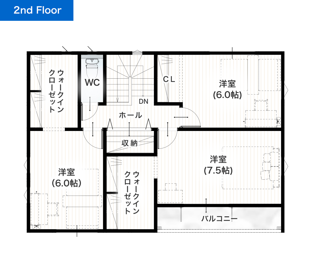 熊本市東区榎町2期6号地 33坪 4SLDK 建売・一戸建ての新築物件 2階間取り図