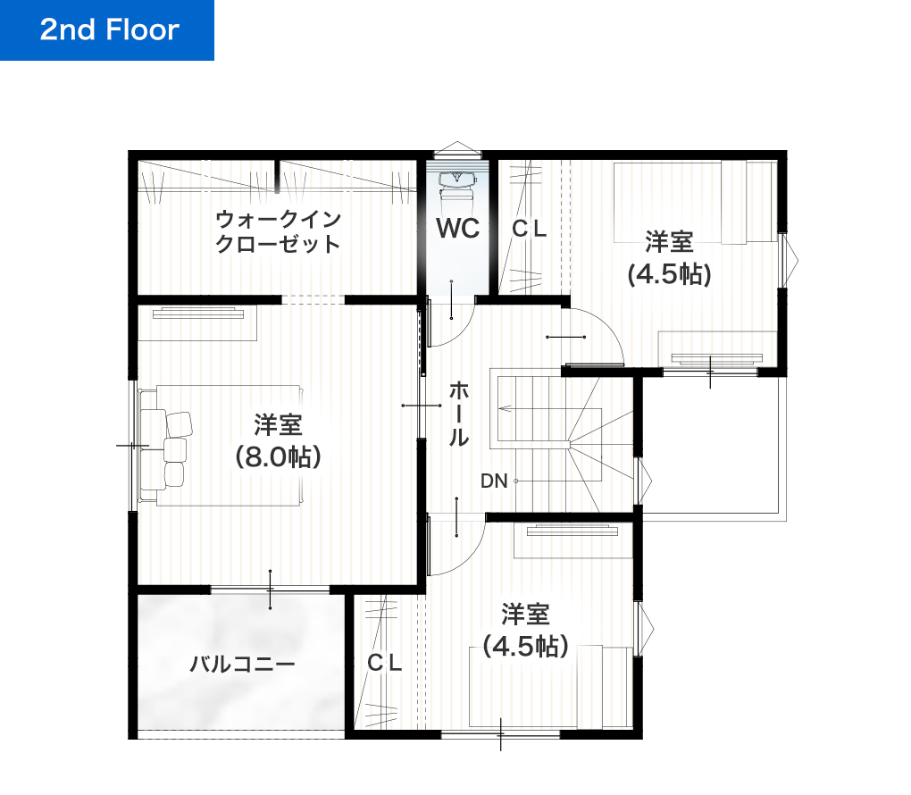 熊本市東区榎町2期8号地 30坪 4LDK 建売・一戸建ての新築物件 2階間取り図