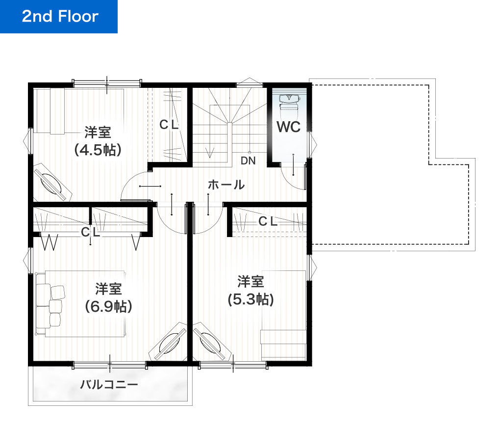 熊本市東区東野2丁目2期B 28坪 4LDK 建売・一戸建ての新築物件 2階間取り図