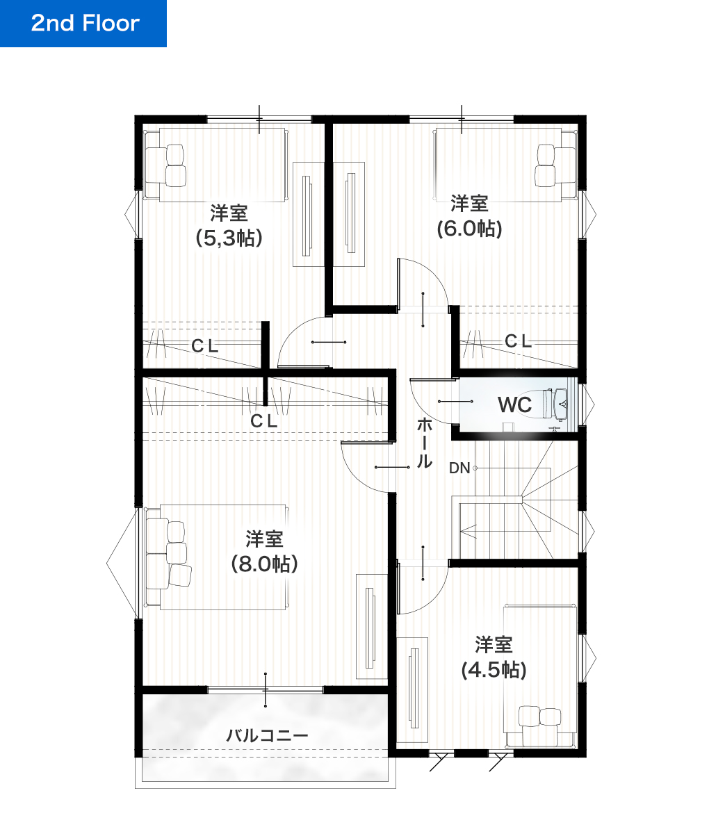 菊池郡菊陽町曲手12号地 33坪 5SLDK 建売・一戸建ての新築物件 2階間取り図