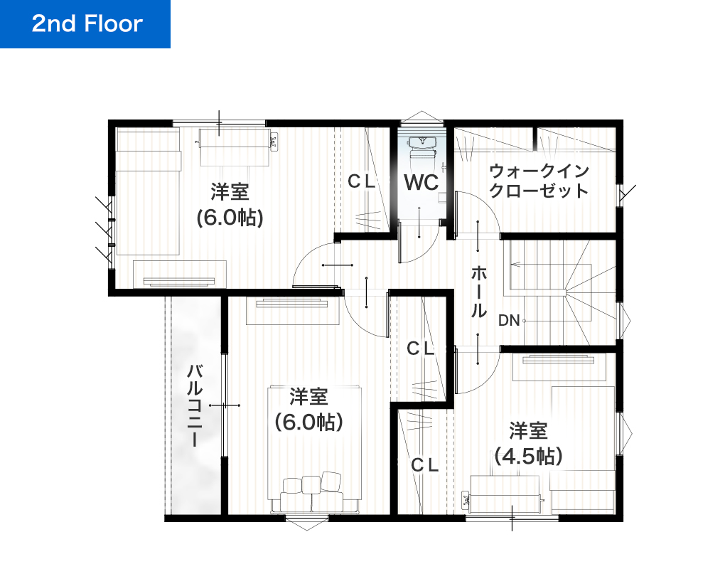 熊本市中央区黒髪4丁目1号地 28坪 4SLDK 建売・一戸建ての新築物件 2階間取り図