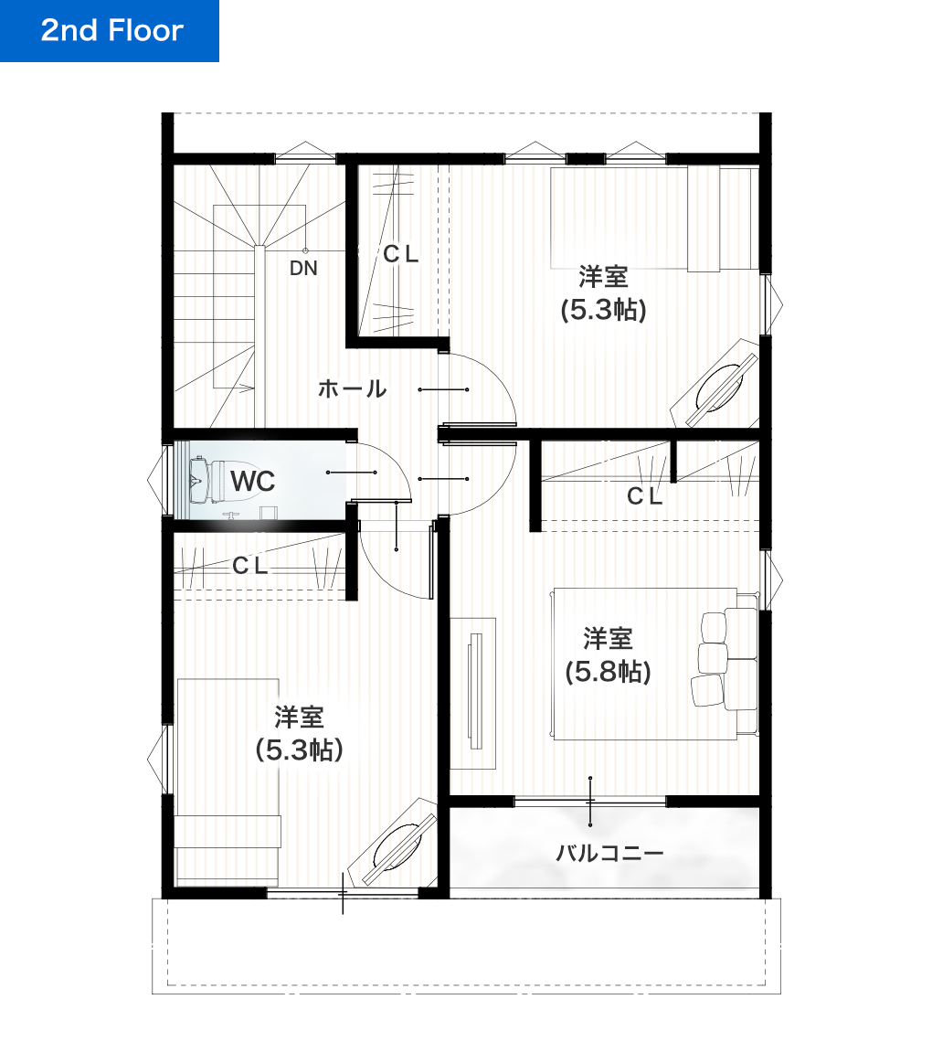 熊本市南区土河原町2期1号地 26坪 4LDK 建売・一戸建ての新築物件 2階間取り図