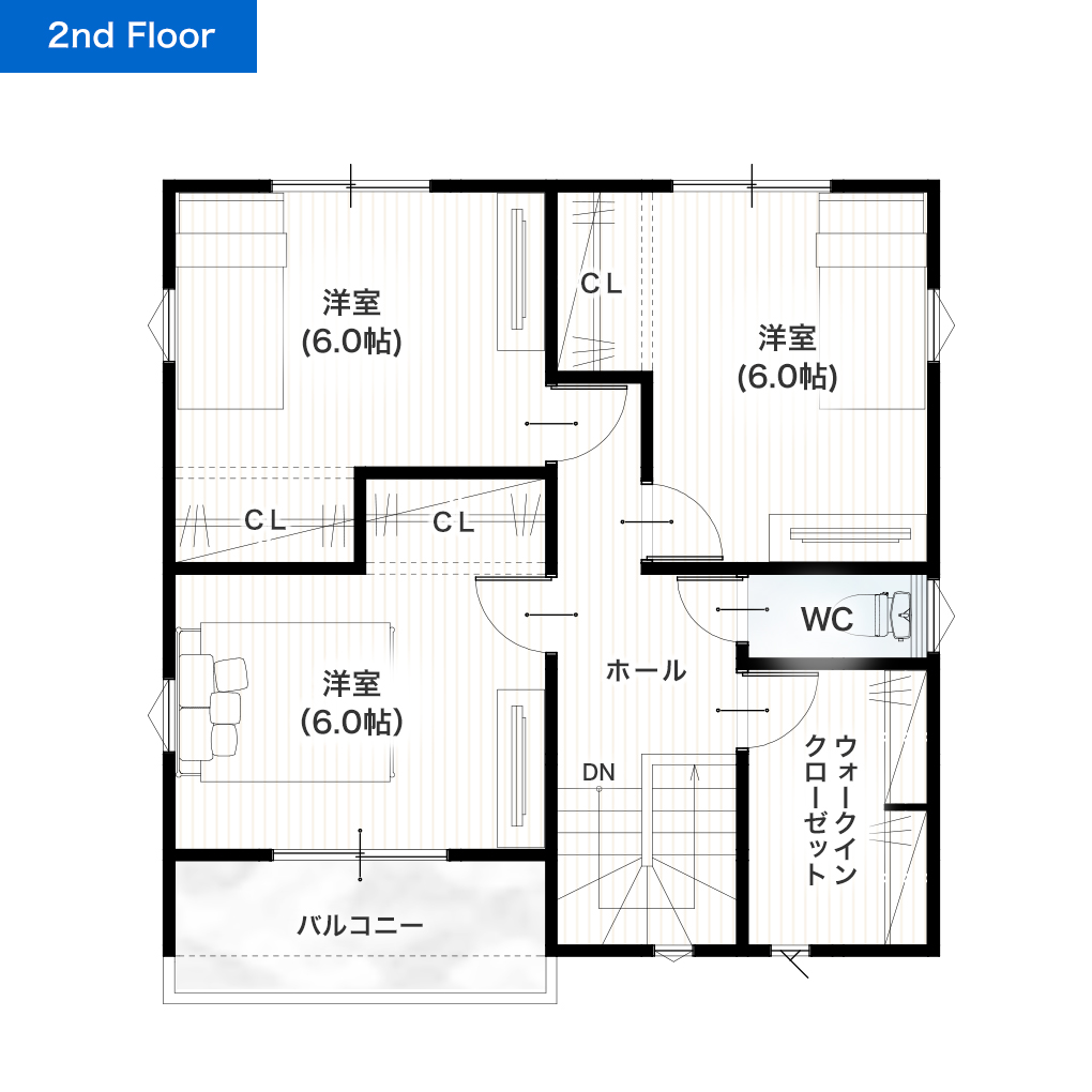 熊本市北区清水東町2号地 30坪 4SLDK 建売・一戸建ての新築物件 2階間取り図