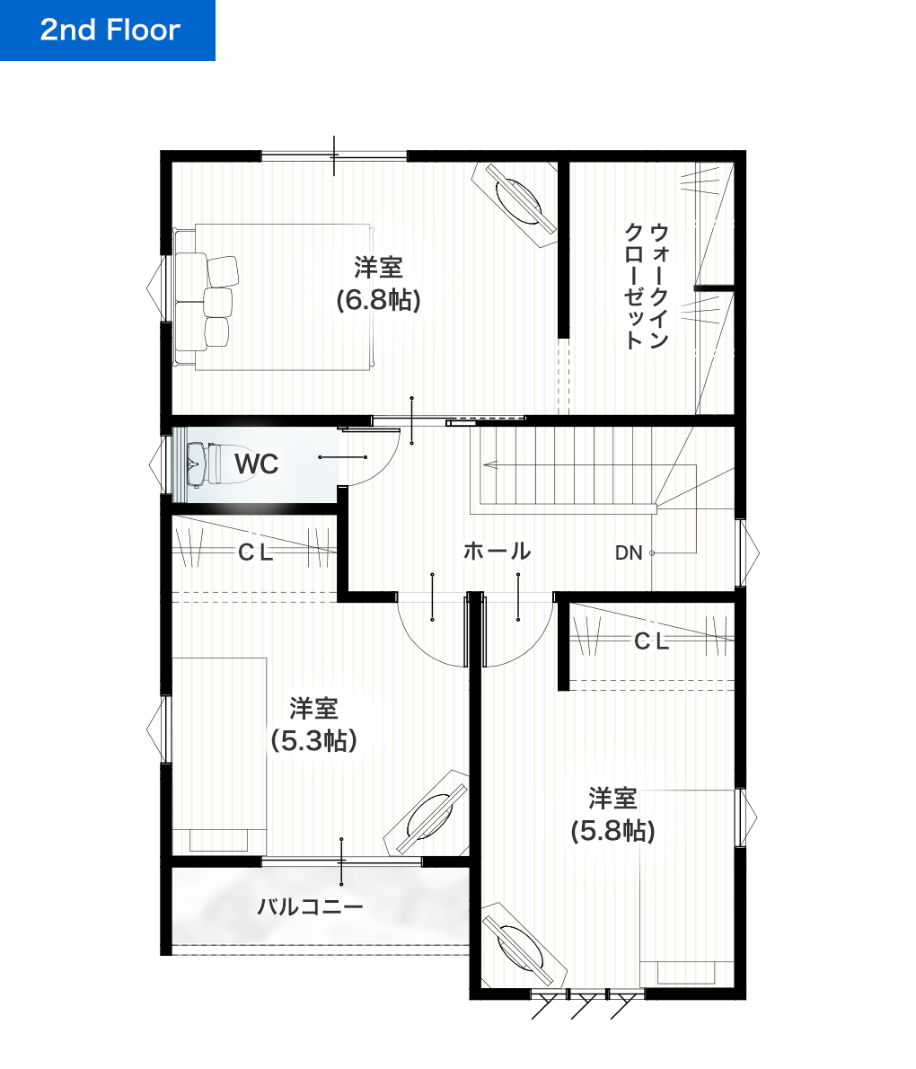 熊本市南区土河原町2期4号地 28坪 4LDK 建売・一戸建ての新築物件 2階間取り図