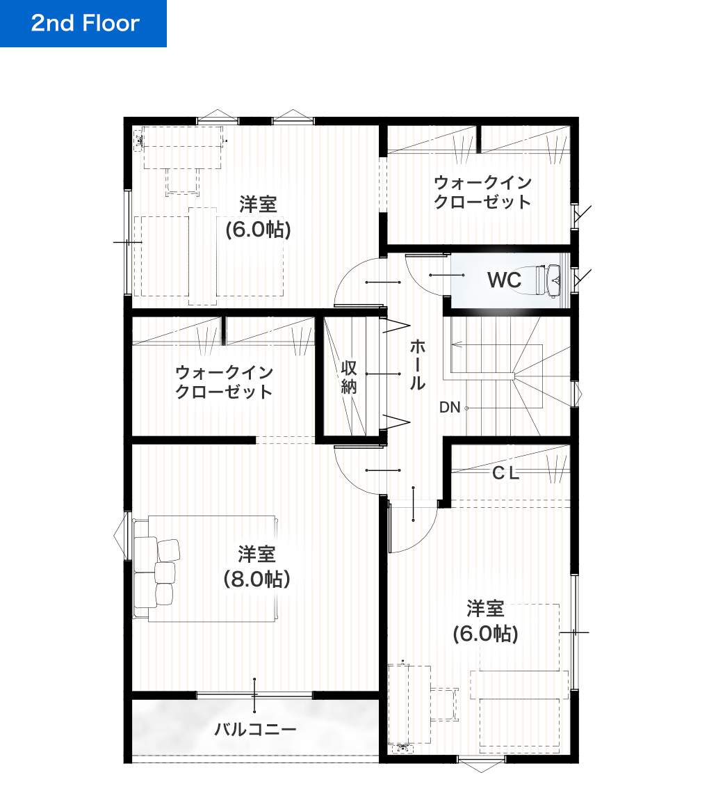 熊本市南区土河原町2期5号地 33坪 4SLDK 建売・一戸建ての新築物件 2階間取り図