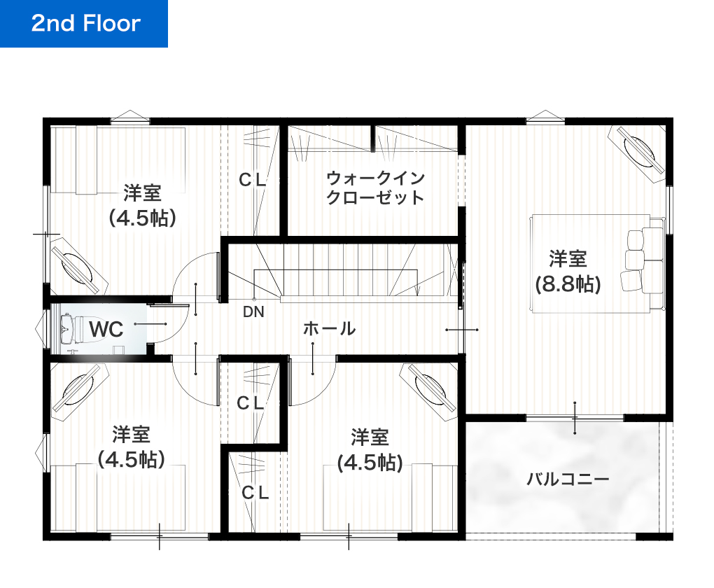 菊池郡菊陽町曲手1号地 33坪 4SLDK 建売・一戸建ての新築物件 2階間取り図