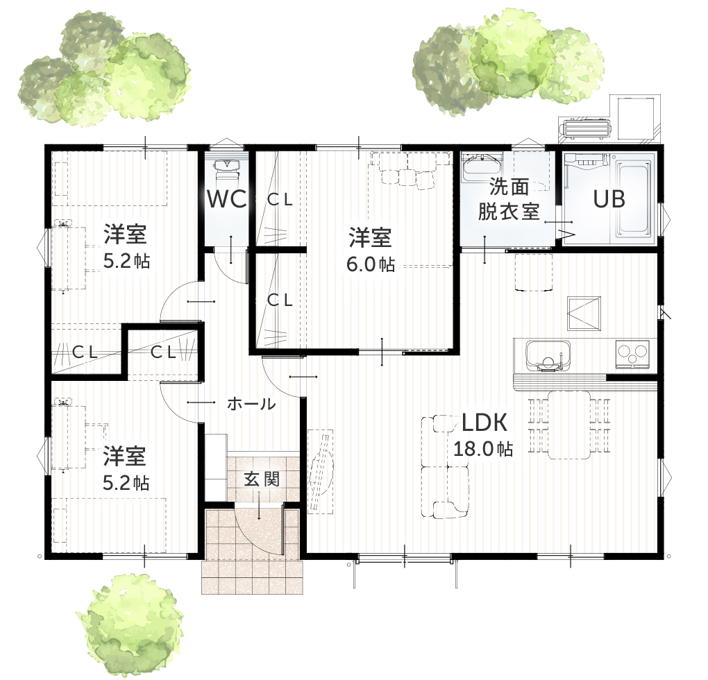 平屋住宅 23坪 3LDK 新築間取りプラン 間取り図