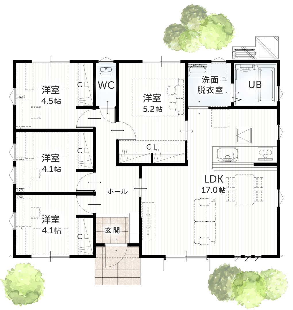 平屋住宅 24坪 4LDK 新築間取りプラン 間取り図