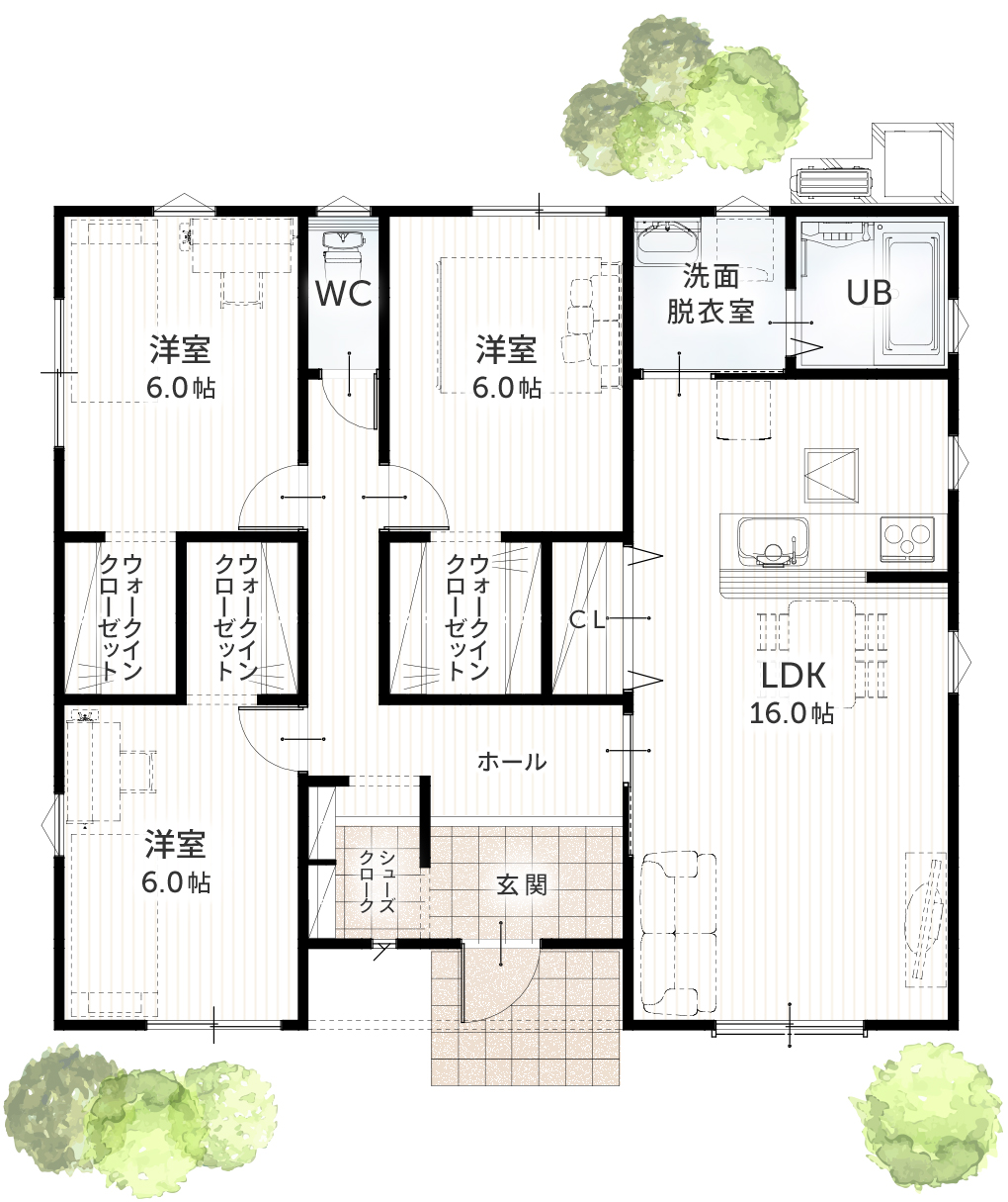 平屋住宅 26坪 3SLDK 新築間取りプラン 間取り図