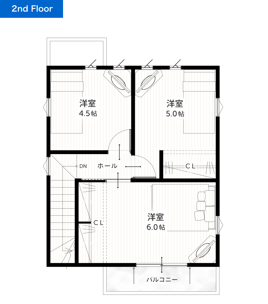 21坪 3LDK 新築間取りプラン 2F間取り図