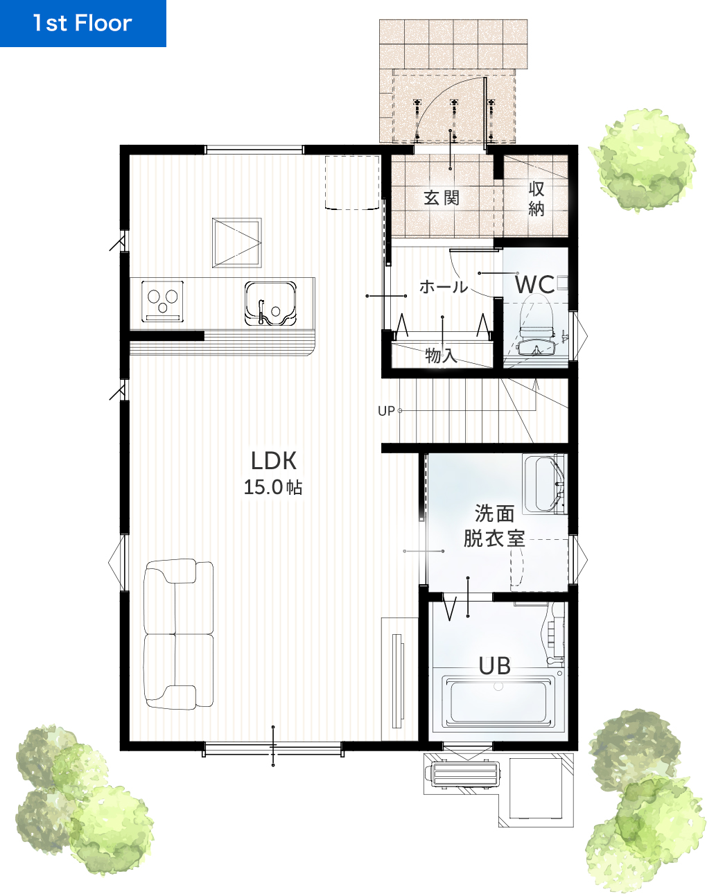 二階建て 24坪 3SLDK 新築間取りプラン 1F間取り図