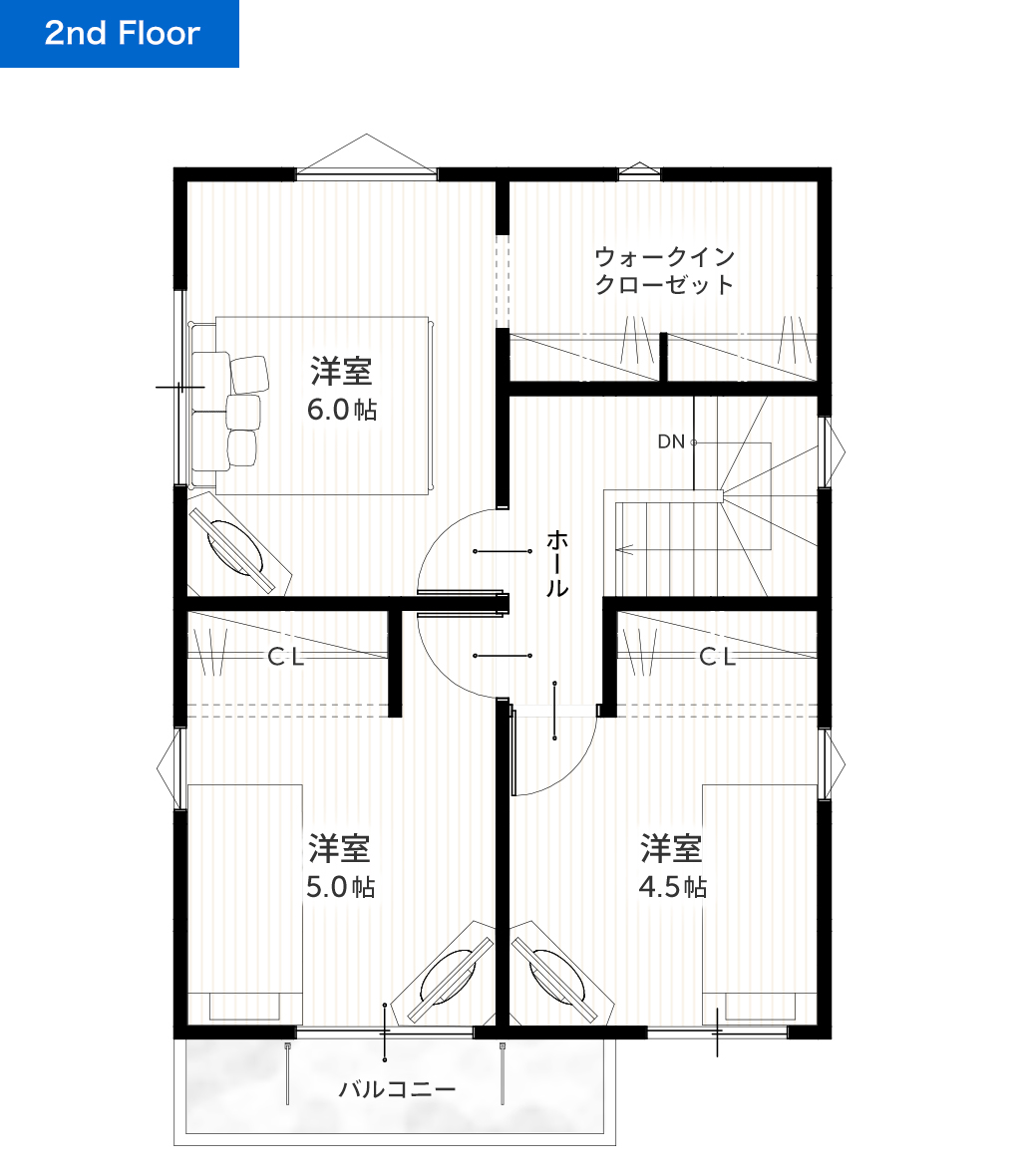 24坪 3SLDK 新築間取りプラン 2F間取り図