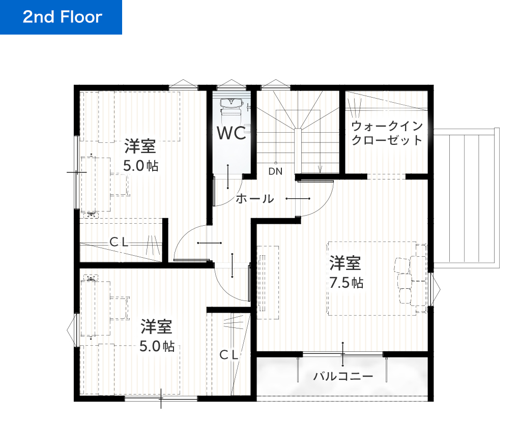 27坪 3SLDK 新築間取りプラン 2F間取り図