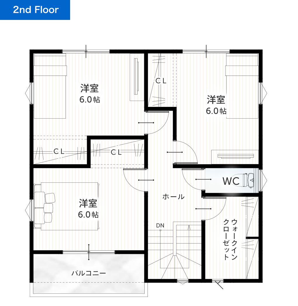 30坪 4SLDK 新築間取りプラン 2F間取り図