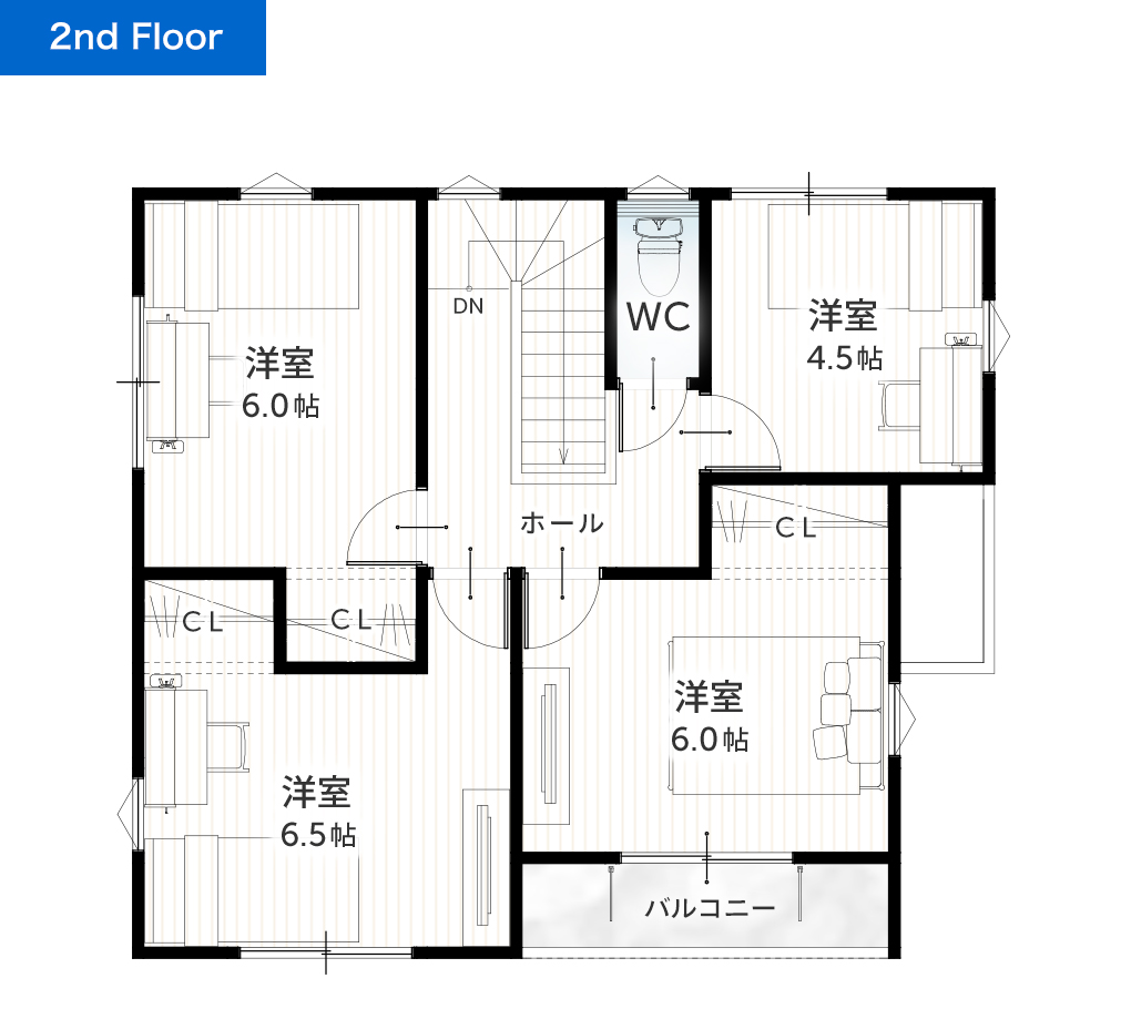 32坪 5LDK 新築間取りプラン 2F間取り図