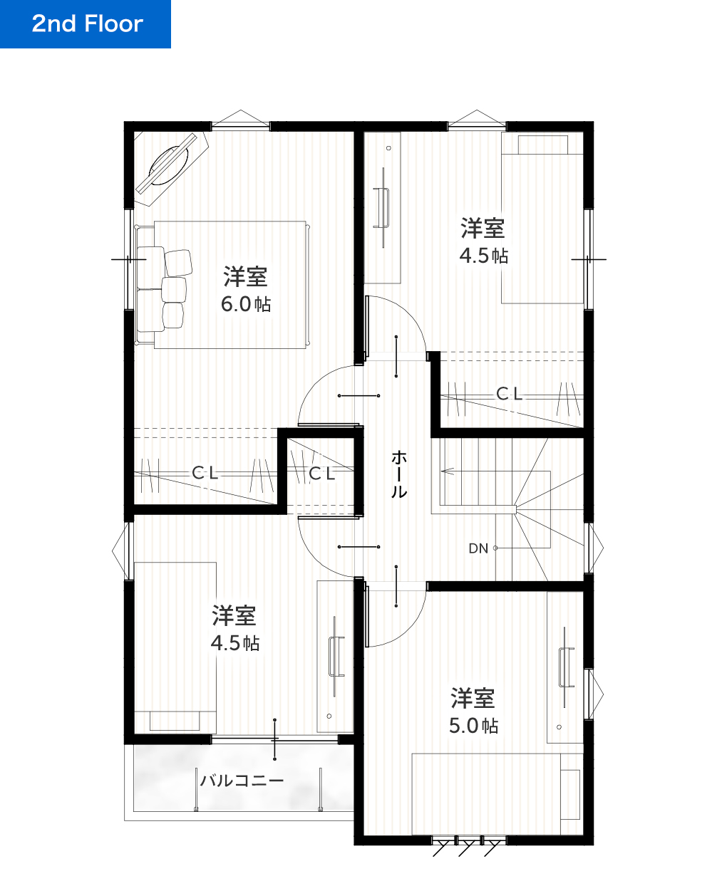 25坪 4SLDK 新築間取りプラン 2F間取り図