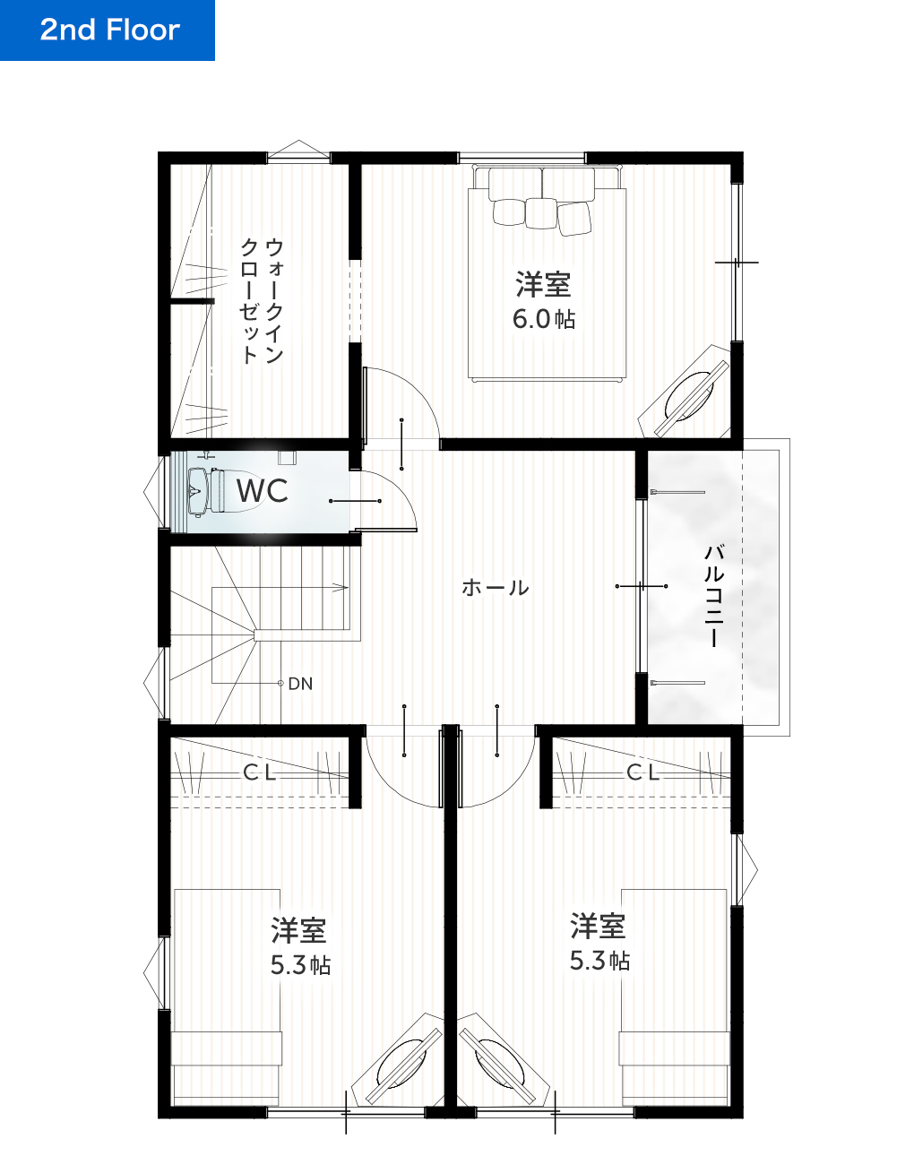 28坪 4LDK 新築間取りプラン 2F間取り図