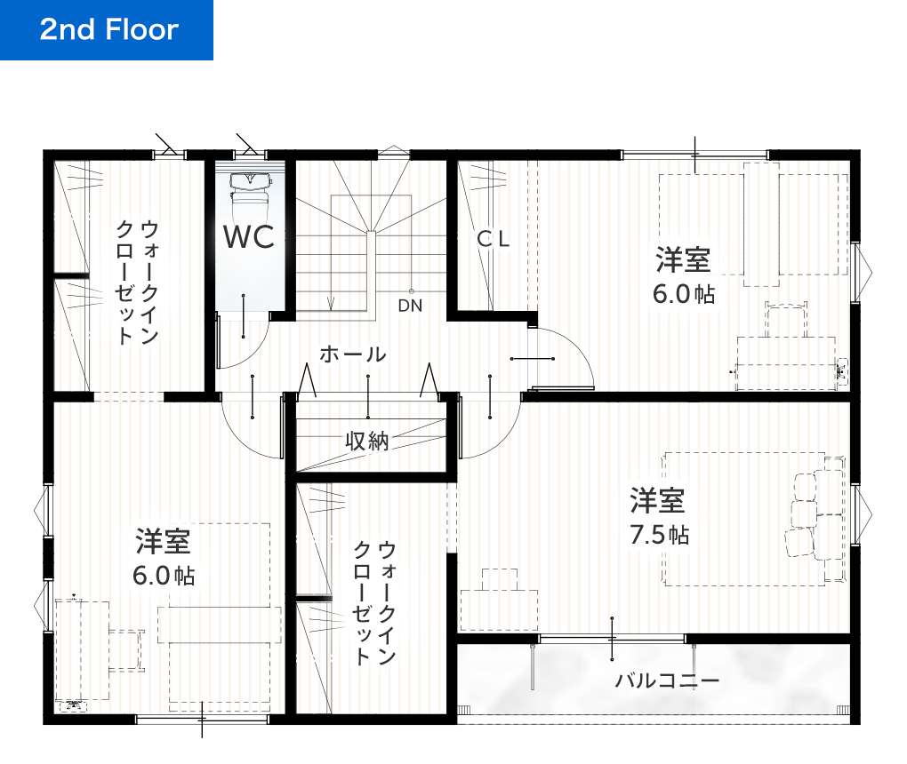 33坪 4SLDK 新築間取りプラン 2F間取り図