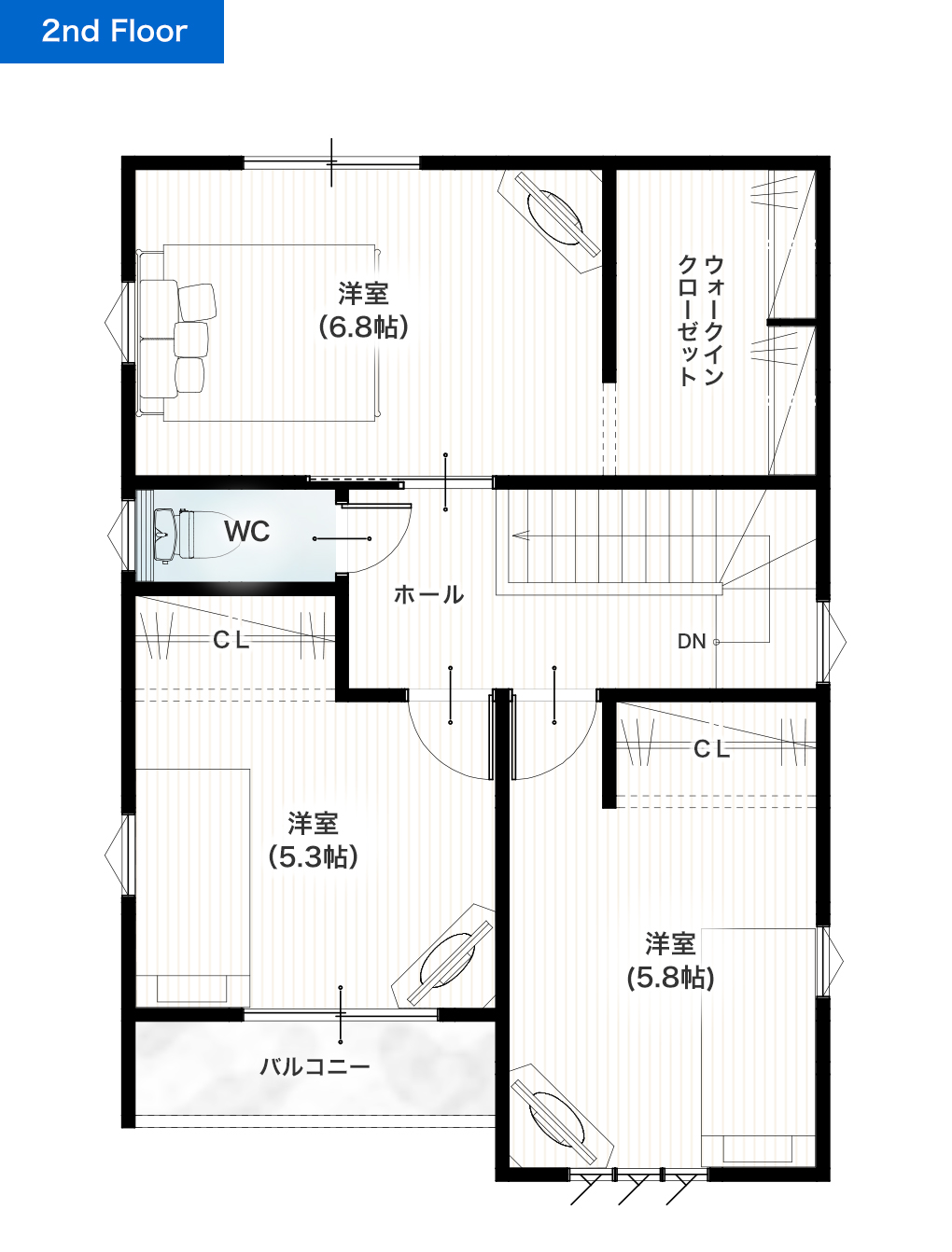 熊本市中央区国府本町2期1号地 28坪 4LDK 建売・一戸建ての新築物件 2階間取り図