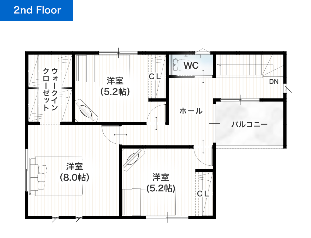 熊本市南区島町5丁目 31坪 4LDK 建売・一戸建ての新築物件 2階間取り図