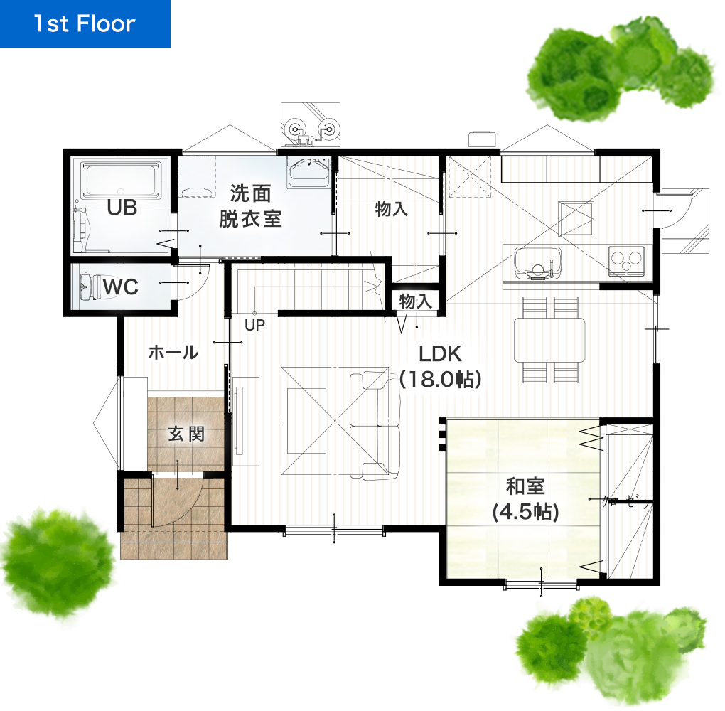 上益城郡益城町砥川4期15号地 34坪 4SLDK 建売・一戸建ての新築物件 1階間取り図