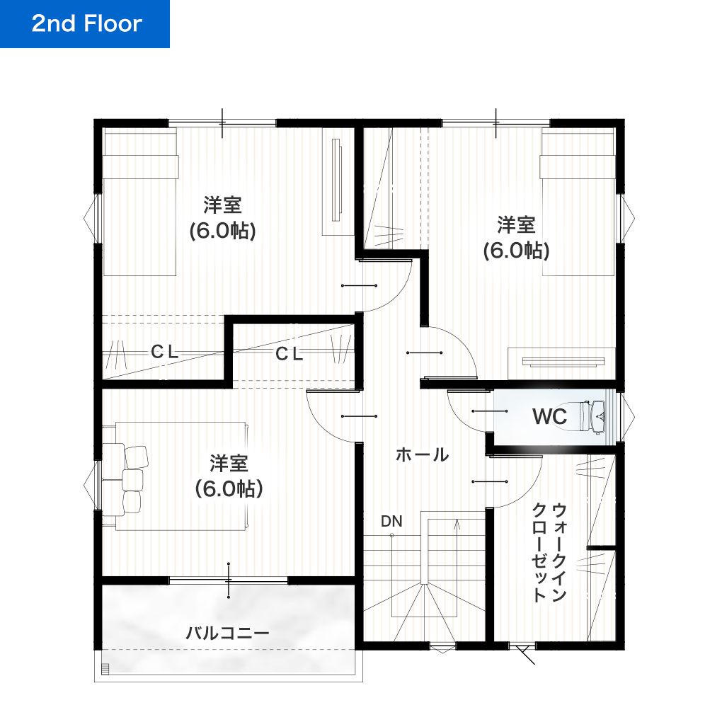 熊本市東区御領5丁目2期1号地 30坪 4SLDK 建売・一戸建ての新築物件 2階間取り図