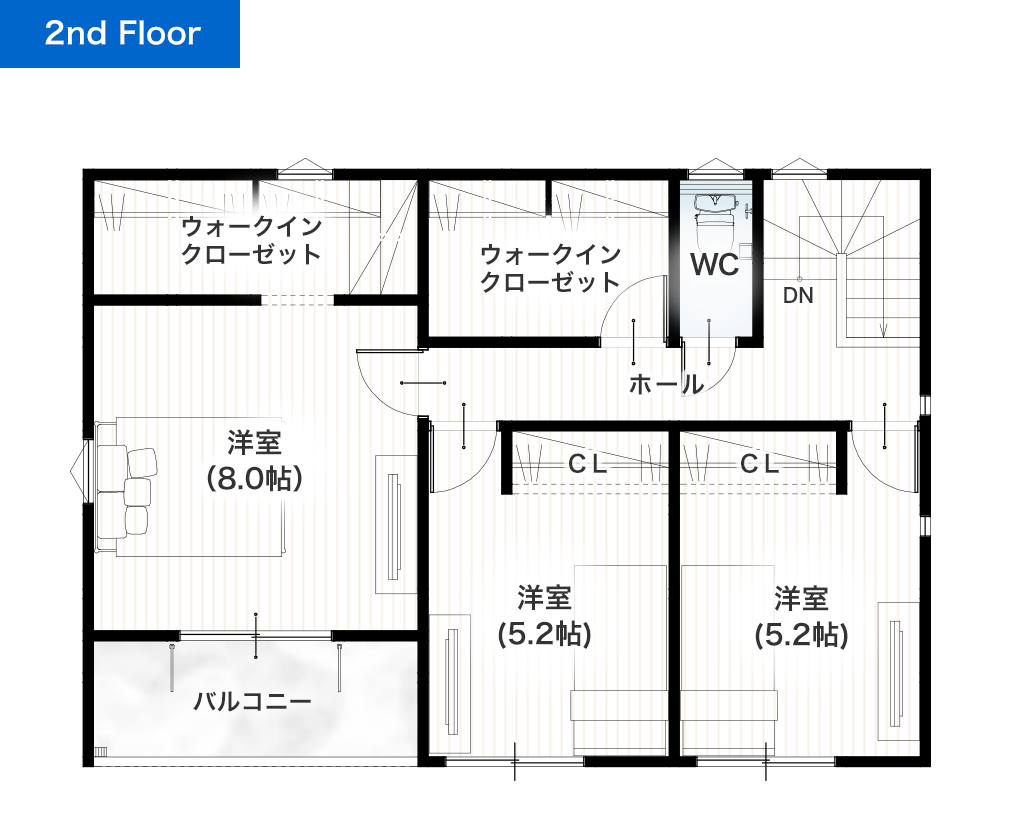 上益城郡益城町砥川4期16号地 33坪 4SLDK 建売・一戸建ての新築物件 2階間取り図