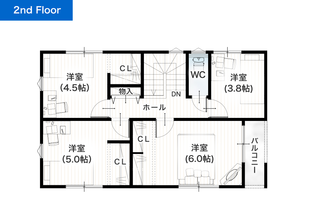 熊本市北区打越町 27坪 4SLDK 建売・一戸建ての新築物件 2階間取り図
