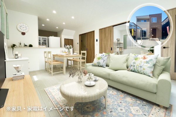 熊本市東区長嶺東2丁目1号地 28坪 4SLDK 内観（リビング・ダイニング・キッチン）  ※家電・家具はイメージです