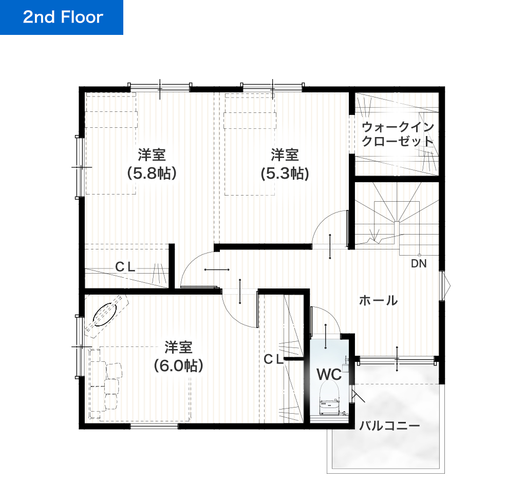 熊本市東区若葉4丁目2期 27坪 3SLDK 建売・一戸建ての新築物件 2階間取り図