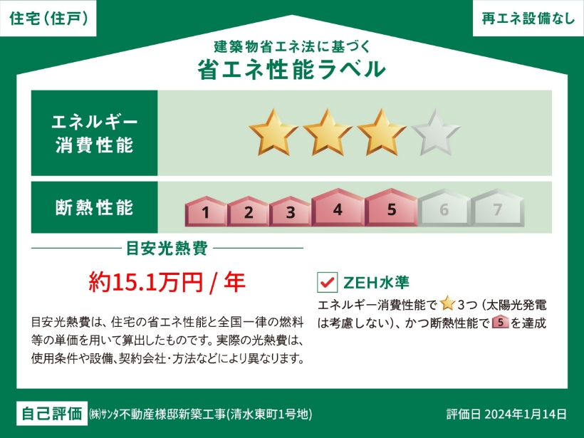 熊本市北区清水東町1号地 建築物省エネ法に基づく省エネ性能ラベル