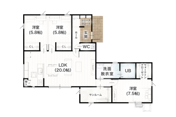 熊本市北区楡木5丁目3期 29坪 3SSLDK 間取り図 1階床面積 97.92㎡（29.62坪） 2階床面積 - 建物面積 97.92㎡（29.62坪） 土地面積 221.42㎡（66.97坪）