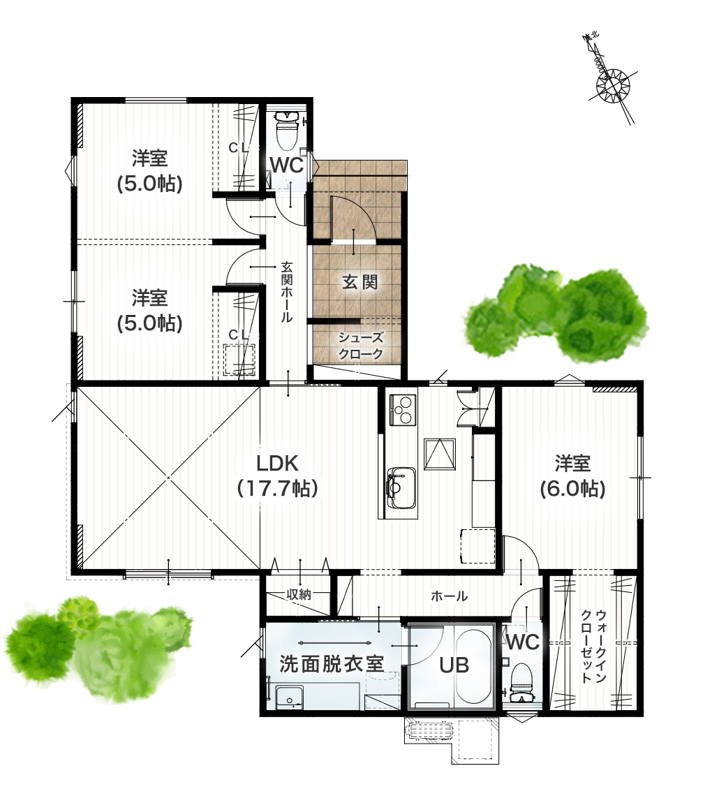 八代市松崎町B号地 27坪 3SLDK 建売・一戸建ての新築物件 1階間取り図
