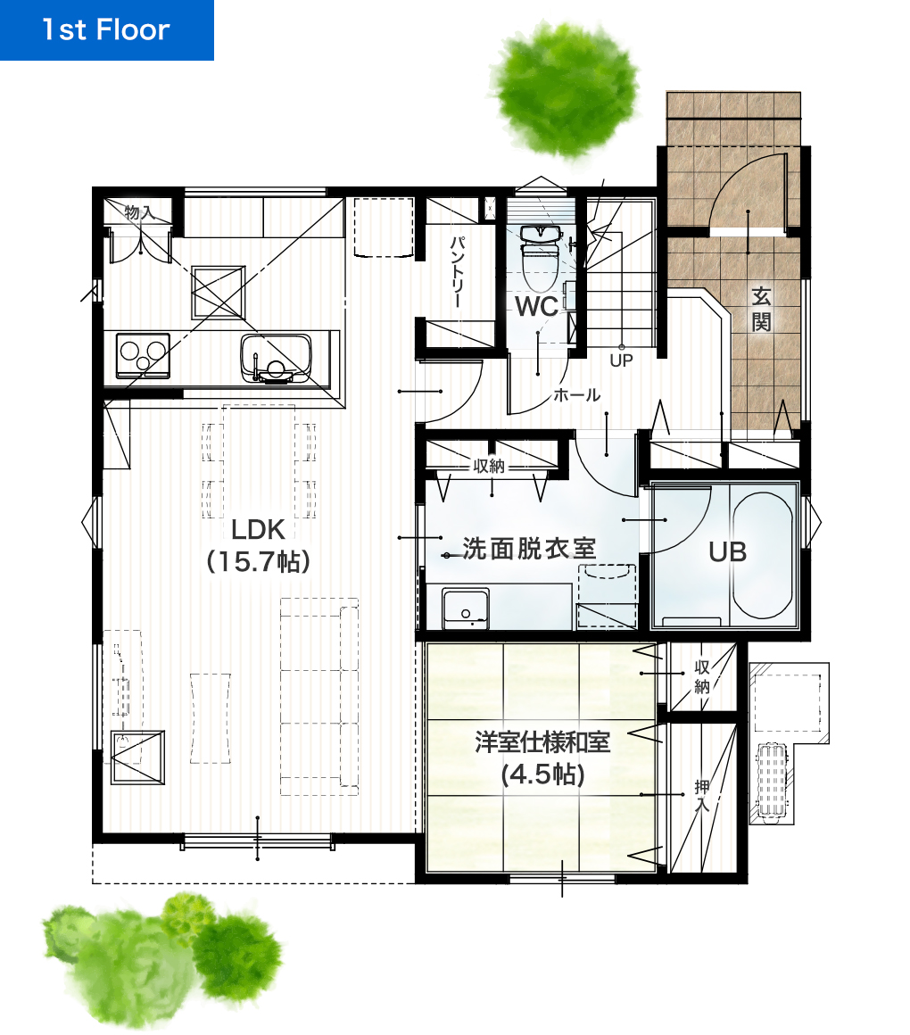熊本市南区護藤町1号地 32坪 4SLDK 建売・一戸建ての新築物件 1階間取り図